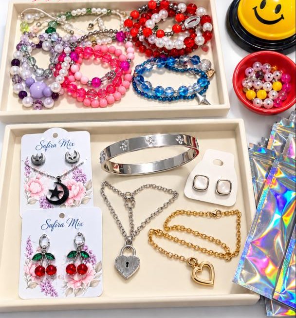 Pedido real aberto: pulseiras de contas, colar, brincos, bracelete e correntes em aço inox